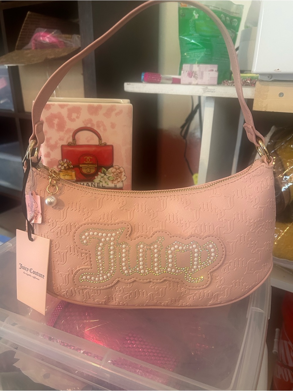 Juicy Couture Light Pink Pearl-Embellished Shoulder Bag